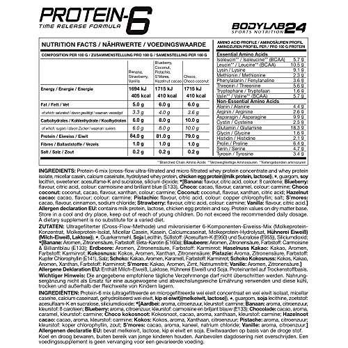 Protein-6 de Bodylab24 2 kg | Polvo de proteína multicomponente con 6 fuentes de proteína | Chocolate