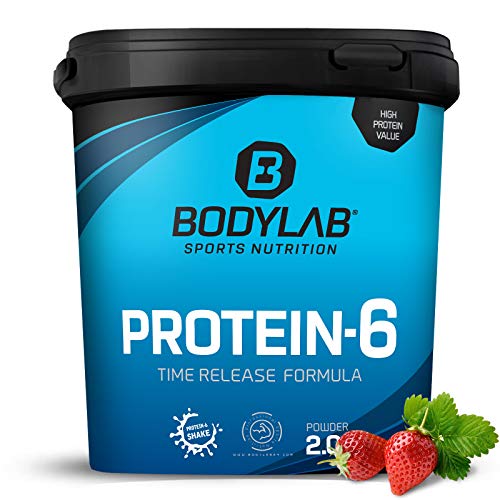 Protein-6 de Bodylab24 2 kg | Polvo de proteína multicomponente con 6 fuentes de proteína | Fresa
