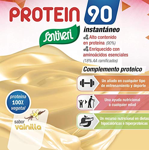 Protein 90 de Santiveri para deportistas (Vainilla) Bote de 200 gr: complemento alimenticio para deportistas a base de proteínas, aminoácidos y vitaminas. Apto para veganos