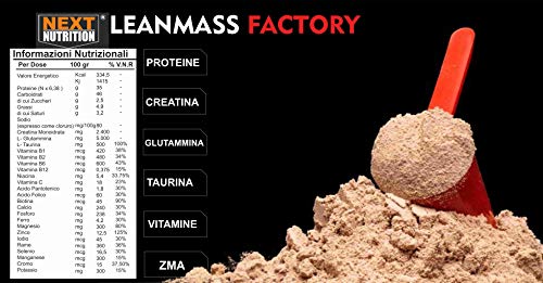 Proteína Aumento de Peso Recuperación Masa muscular Gainer Lean Mass Factory PROTEIN G 1000 Cacao Liberación Lenta Creatina Glutamina Taurina ZMA Vitaminas Sin Gluten de Aspartamo