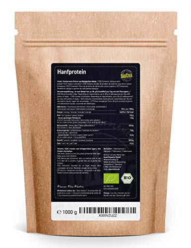 Proteína de cáñamo en polvo orgánico, 1 kg, proteína de cáñamo, 1000 g, producto de calidad de cultivo austriaco, sin gluten, soja ni lactosa, envasado en Alemania (DE-ÖKO-005)