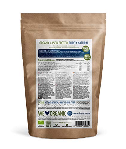 Proteína de Caseína Orgánica - Natural - Certificada Orgánica, de Vacas de Hierba, Sin Aditivos - 500g