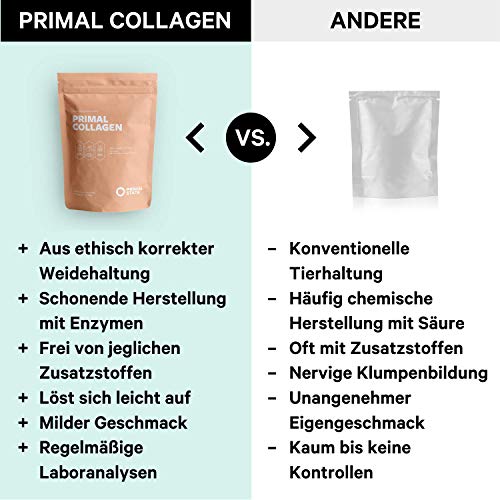 Proteína de colágeno PRIMAL | Péptidos hidrolizados de colágeno | Proviene de ganado de pastoreo | Tipo I y Tipo II | Aprobado por laboratorios | Sin sabor - 460g