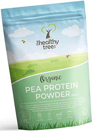 Proteína de Guisante Orgánico en Polvo de TheHealthyTree Company - 80% Europeo + Proteína Vegana, Alta en Aminoácidos, Hierro, Zinc y BCAA (600 g)