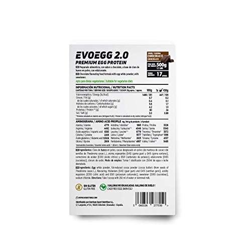 Proteína de Huevo de HSN Evoegg 2.0 | 100% Albúmina de Huevo en Polvo | Egg Protein | Para personas intolerantes a la lactosa y ovo-lactovegetarianos | Sin Gluten, Sin Lactosa, Sabor Chocolate, 500gr