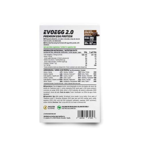 Proteína de Huevo de HSN Evoegg 2.0 | 100% Albúmina de Huevo en Polvo | Egg Protein | Para personas intolerantes a la lactosa y ovo-lactovegetarianos | Sin Gluten, Sin Lactosa, Sabor Chocolate, 2Kg