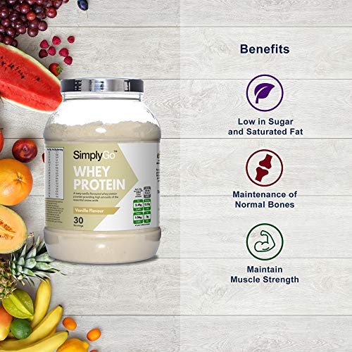 Proteína de Suero de Leche Sabor Vainilla - ¡30 Raciones! - Apto para vegetarianos - 900gr - SimplySupplements