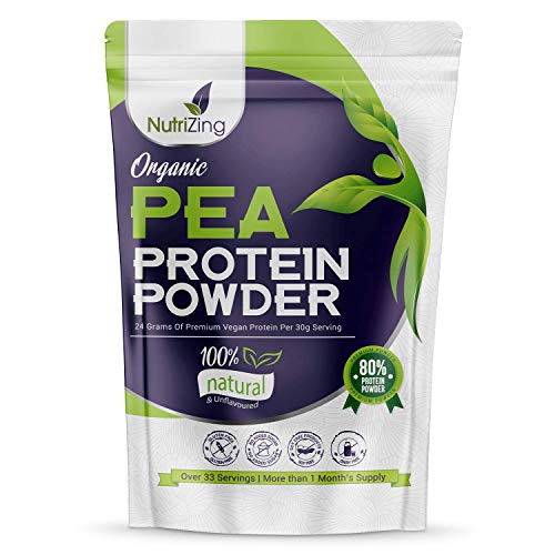 Proteína en Polvo Orgánica de Guisante sin Sabor NutriZing - 80% Proteína - Más de 30 raciones - Lo mejor para vegetarianos y veganos - Libre de Soya y Gluten - bolsa de 1kg