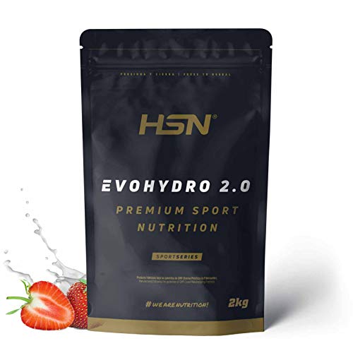 Proteína Hidrolizada de Suero de HSN Evohydro 2.0 | Hydro Whey | A partir de Whey Protein Isolate | Rica en BCAAs y Glutamina | Proteína Vegetariana, Sin Gluten, Sin Lactosa, Sabor Fresa, 2Kg