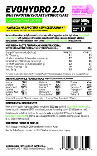 Proteína Hidrolizada de Suero de HSN Evohydro 2.0 | Hydro Whey | A partir de Whey Protein Isolate | Rica en BCAAs y Glutamina | Proteína Vegetariana, Sin Gluten, Sin Lactosa, Algodón de Azúcar, 500g