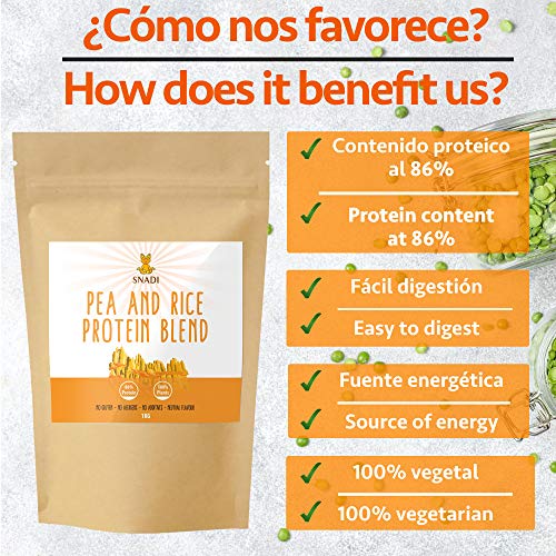 Proteina isolada de Guisante y Arroz - 1 kg. Proteína vegana Sin Gluten. Suplemento alimenticio 100% natural. Proteina vegetal en polvo.