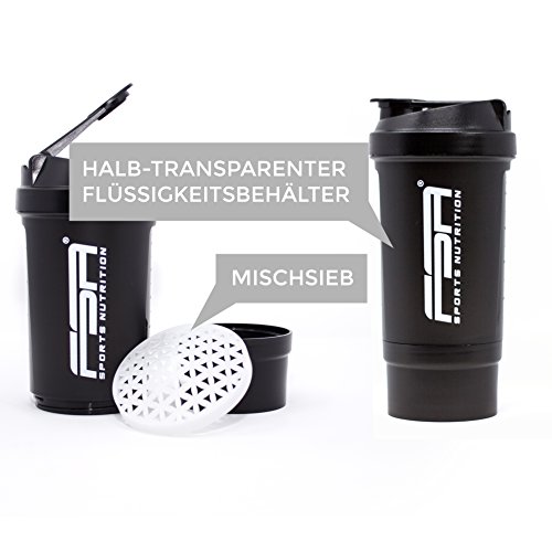 Proteína Shaker de 500 ml, con compartimento para los polvos de 100 ml, con tamiz, Botella Mezcladora, a prueba de fugas, BPA libre, FSA Nutrition - Negro