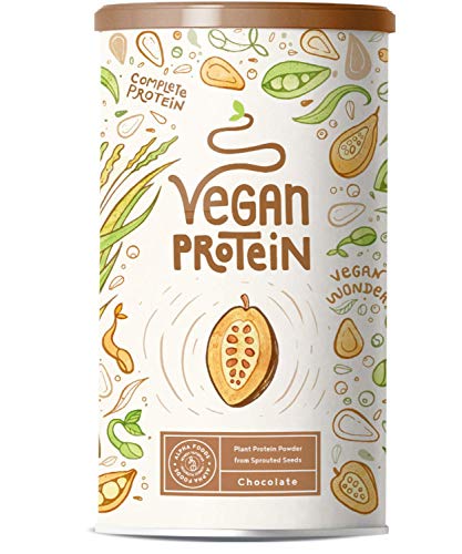 Proteina Vegana | CHOCOLATE | Proteína vegetal de soja, arroz, guisantes, amaranto, semillas de lino de girasol y de calabaza germinadas | 600 g en polvo con sabor a Chocolate natural