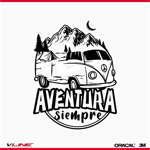 Provinyl Pegatina Furgoneta Aventura Siempre, Varios tamaños a Elegir, para Camper, Caravanas y Autocaravanas. (Negro, 18 x 23cm)