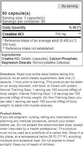 Prozis Creatine HCI 750mg 90 Caps - Complemento para Aumentar la Fuerza, el Rendimiento y el Crecimiento Muscular - 90 Dosis