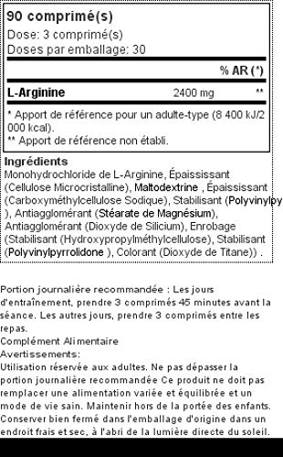 Prozis L-Arginine 2400 mg: Suplemento en comprimidos. Potenciador de óxido nítrico. Favorece la síntesis proteica, la salud cardiovascular, el desarrollo muscular y el rendimiento físico - 90 cápsulas