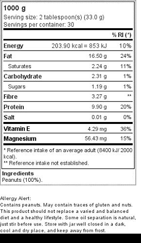 Prozis Peanut Butter 1kg - Deliciosa y de Textura Cremosa - Fuente Natural de Proteína - Apta para Dietas Veganas, Kosher y Halal - Sin Sal Añadida y Sin Grasas Trans