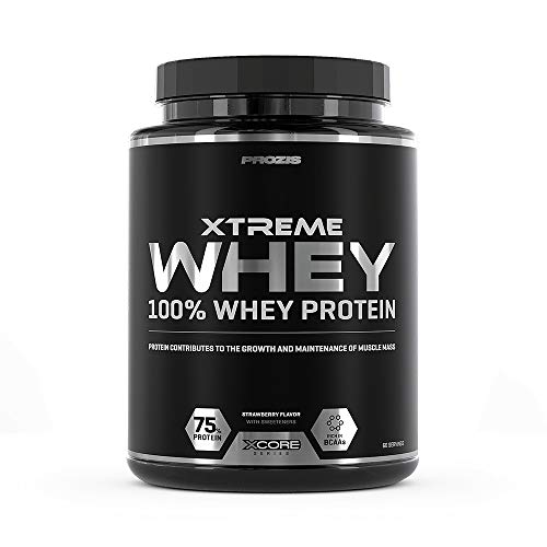 Prozis Xtreme Whey Protein SS Aumenta el Crecimiento y el Mantenimiento de la Masa Muscular, Suplemento Vegetariano con BCAA, Glutamina y Vitaminas, Fresa - 2000 g