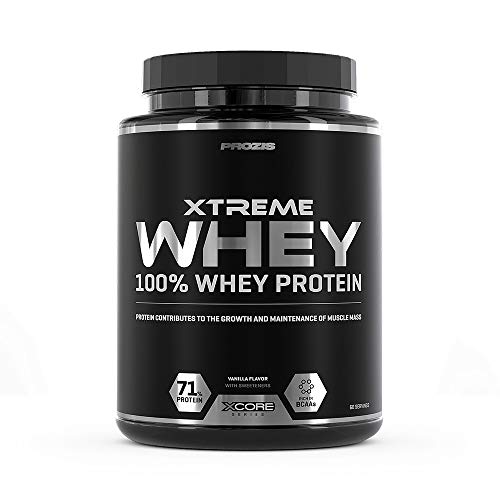 Prozis Xtreme Whey Protein SS Aumenta el Crecimiento y el Mantenimiento de la Masa Muscular, Suplemento Vegetariano con BCAA, Glutamina y Vitaminas, Vainilla - 2000 g