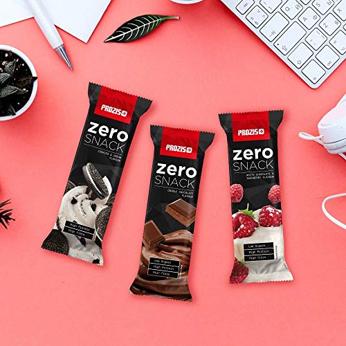 Prozis Zero Snack Barra Rico En Proteína y Bajo en Hidratos de Carbono y Azúcares, Chocolate Blanco con Frambuesas - 12 x 35 g