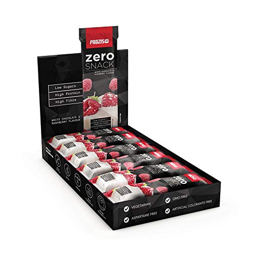Prozis Zero Snack Barra Rico En Proteína y Bajo en Hidratos de Carbono y Azúcares, Chocolate Blanco con Frambuesas - 12 x 35 g