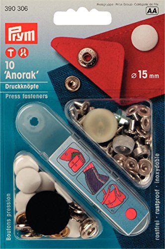 Prym 390306-Botón de presión para Anorak, Color Blanco, Metal, 15 mm