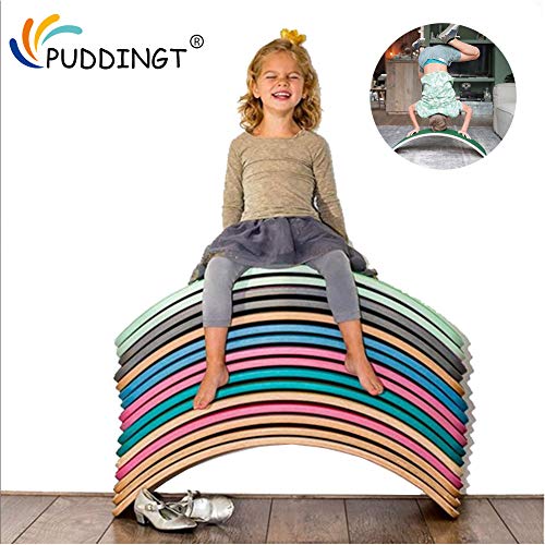 PUDDINGT® Tabla de Equilibrio de Madera para niños | Tablero De Madera Montessori | Columpio Curvado Curvado | Tablero de bamboleo,Apto para Adultos y niños(Carga 440 LB),Azul