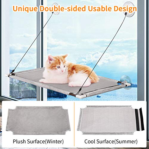 pueikai Hamaca Ventana de Gato, Hamaca Ventosa para Gato, Percha de Ventana Grande para Gatos con Ventosas de Perilla Resistentes, Cama de Gato Colgante para Tomar el Sol, Soportar hasta 50LBS