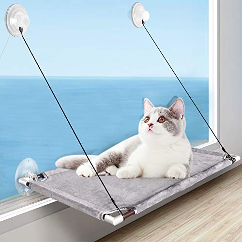 pueikai Hamaca Ventana de Gato, Hamaca Ventosa para Gato, Percha de Ventana Grande para Gatos con Ventosas de Perilla Resistentes, Cama de Gato Colgante para Tomar el Sol, Soportar hasta 50LBS