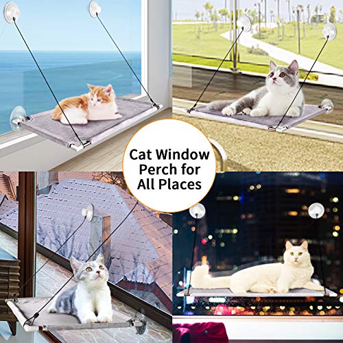 pueikai Hamaca Ventana de Gato, Hamaca Ventosa para Gato, Percha de Ventana Grande para Gatos con Ventosas de Perilla Resistentes, Cama de Gato Colgante para Tomar el Sol, Soportar hasta 50LBS