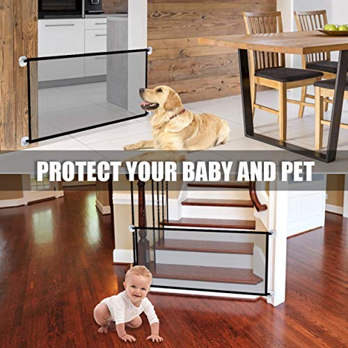 Puerta mágica para perros, puerta de malla transparente, puerta de seguridad, plegable, para bebés y mascotas, fácil de instalar en cualquier lugar, con ganchos y barras, 100 cm x 75 cm