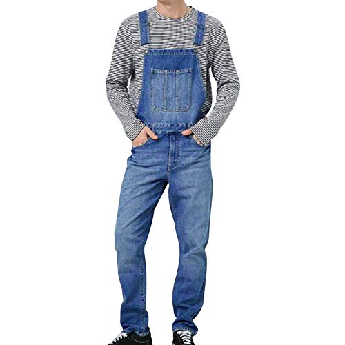 Puimentiua Pantalón Chandal para Hombre Mono Vaquero Mezclilla Jumpsuit Casual Corte Ajuste Holgado con Peto Tirante con Bolsillos