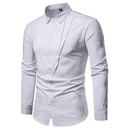 PUJIANGxian Hombre Placket Diseño Triángulo Invertido Color Sólido Ocasional Camisa De Manga Larga Cómodo (Color : White, Size : L) PUJIANGxian Hombre Placket Diseño Triángulo Invertido Color Sólido Ocasional Camisa De Manga Larga Cómodo (Color : White, Size : L)