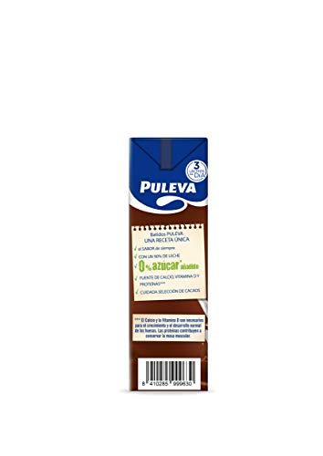 Puleva Batido Chocolate 0 % Azúcares Añadidos - Pack de 6 x 200 ml - Total: 1.2 l