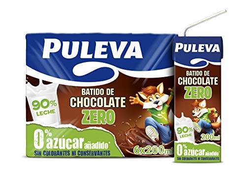 Puleva Batido Chocolate 0 % Azúcares Añadidos - Pack de 6 x 200 ml - Total: 1.2 l