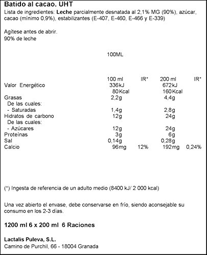 Puleva Batido de Chocolate - Pack de 6 x 200 ml - Total: 1200 ml Puleva Batido de Chocolate - Pack de 6 x 200 ml - Total: 1200 ml