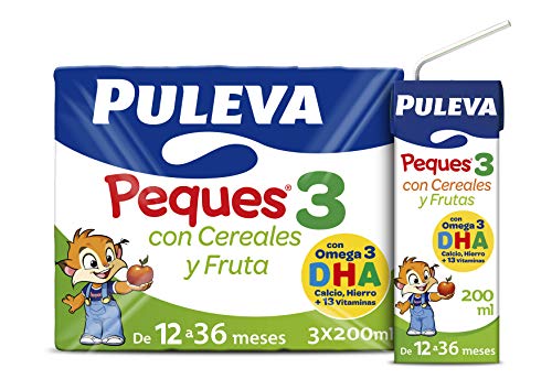 Puleva Peques Leche De Crecimiento Tipo 3 con Frutas y Cereales - 10 packs de 3 minibriks de 200 ml