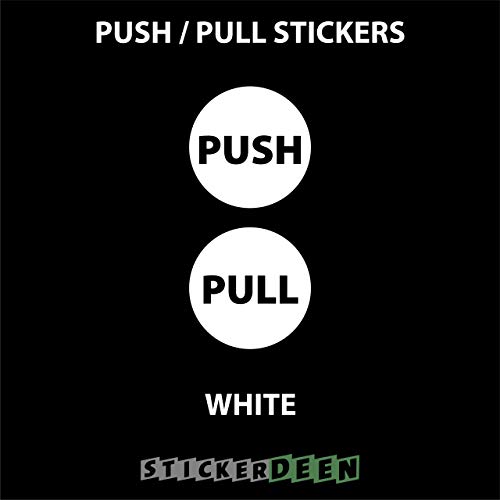 Pull Push Stickers - Tire de las etiquetas adhesivas para puertas de escaparate, salón, bar, cafetería, restaurante, oficina - Letrero de vinilo circulo - StickerDeen