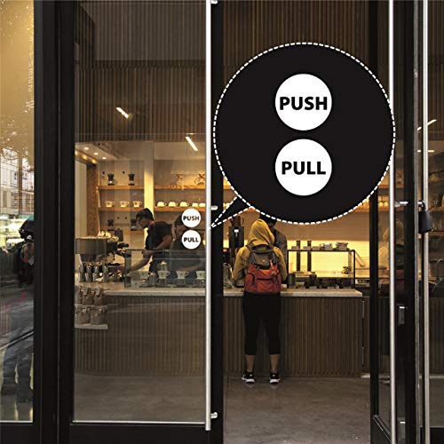 Pull Push Stickers - Tire de las etiquetas adhesivas para puertas de escaparate, salón, bar, cafetería, restaurante, oficina - Letrero de vinilo circulo - StickerDeen