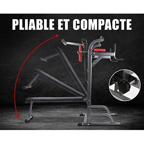 Pull up Fitness - Barra de tracción con Silla Romana y Banco Muscular, Color Negro y Rojo Pull up Fitness - Barra de tracción con Silla Romana y Banco Muscular, Color Negro y Rojo