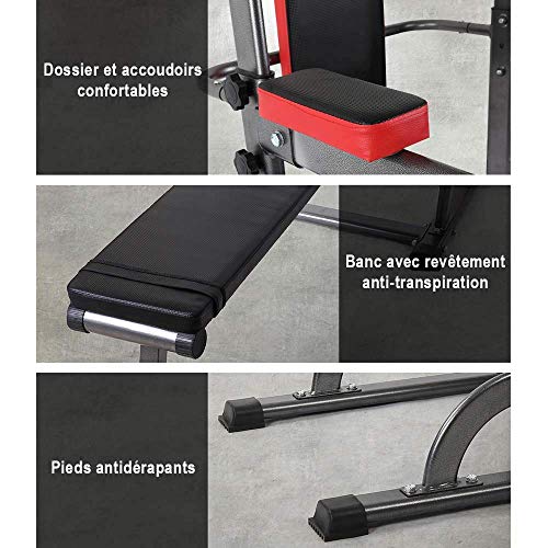 Pull up Fitness - Barra de tracción con Silla Romana y Banco Muscular, Color Negro y Rojo