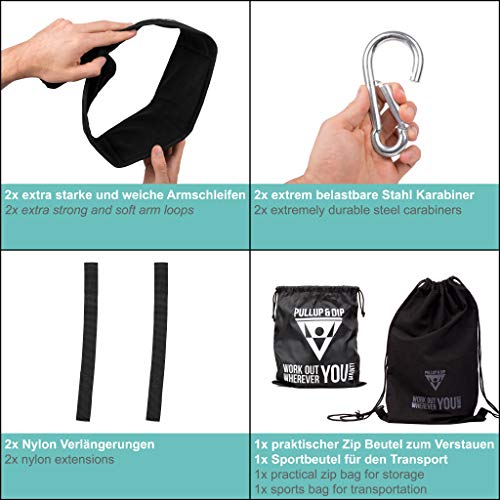 PULLUP & DIP Correas Abdominales, Ab Straps para Entrenamiento Abdominal, Gancho para Abdominales Colgadas para Barra de Dominadas, Set de 2 Mosquetones con Correas Colchadas para Eslingas Abdominales PULLUP & DIP Correas Abdominales, Ab Straps para Entrenamiento Abdominal, Gancho para Abdominales Colgadas para Barra de Dominadas, Set de 2 Mosquetones con Correas Colchadas para Eslingas Abdominales