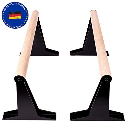 PULLUP & DIP Paralelas de Madera, Fitness Parallettes Bajas o Medianas con Mango Ergonómico, Barras Paralelas para Calistenia y Crossfit, Interiores y Exteriores (Paralelas Medio)