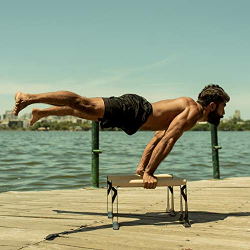 PULLUP & DIP Paralelas de Madera, Fitness Parallettes Bajas o Medianas con Mango Ergonómico, Barras Paralelas para Calistenia y Crossfit, Interiores y Exteriores (Paralelas Medio)