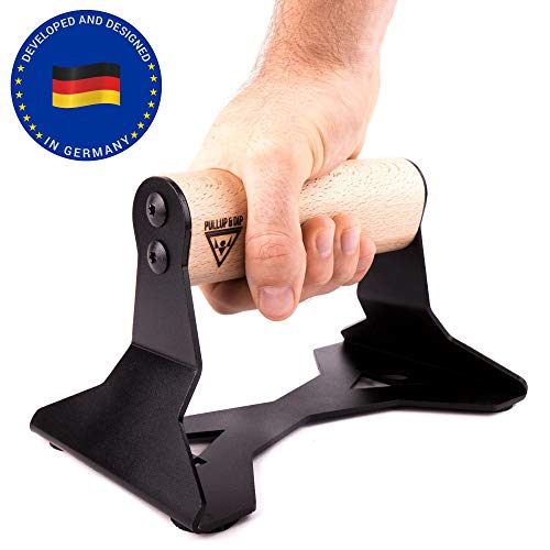 PULLUP & DIP Soporte para Flexiones con Mango de Madera Ergonómico y Acero de Alta Resistencia – Push Up Bars Barras Paralelas Antideslizantes para Calistenia