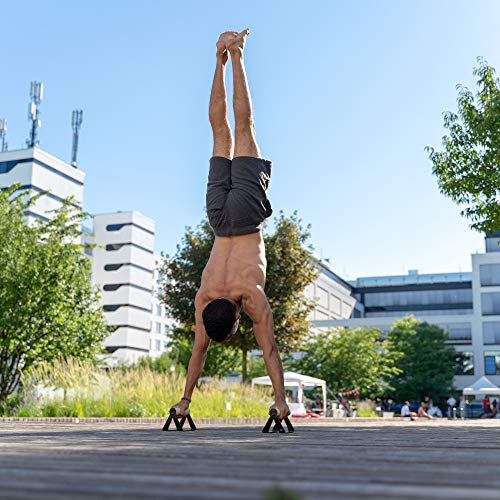 PULLUP & DIP Soporte para Flexiones con Mango de Madera Redondos y Acero de Alta Resistencia – Push Up Bars, Barras Paralelas, Barras de Flexiones de Manos Para Calistenia y Entrenamiento Físico