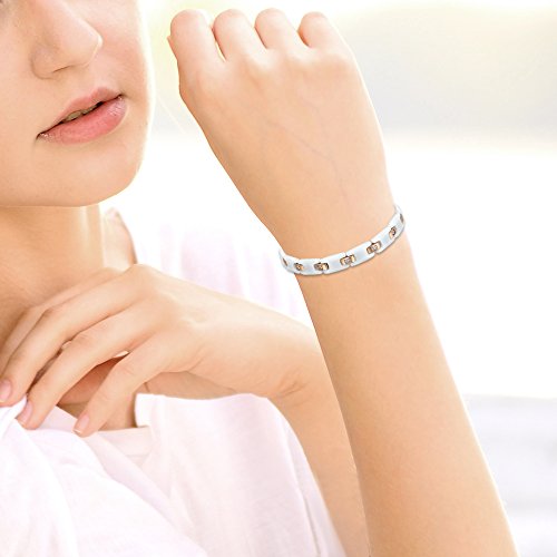 Pulsera de cerámica blanca Oidea, para mujer y hombre, brazalete con oro rosado, de acero inoxidable, magnético, medicinal, de circonio 