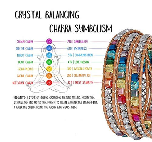 Pulsera de Chakra Pulsera de cuero hecha a mano Pulsera de múltiples colores Cuentas de cristal de repuesto Pulsera de piedra natural