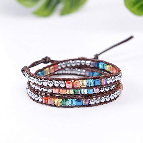 Pulsera de Chakra Pulsera de cuero hecha a mano Pulsera de múltiples colores Cuentas de cristal de repuesto Pulsera de piedra natural