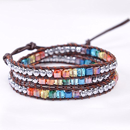 Pulsera de Chakra Pulsera de cuero hecha a mano Pulsera de múltiples colores Cuentas de cristal de repuesto Pulsera de piedra natural